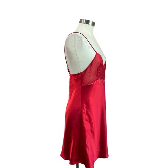 90s Cinema Red Satin Slip Dress Vintage Lingerie Mini Dress Y2K Satin Sz M - Picture 2 of 7